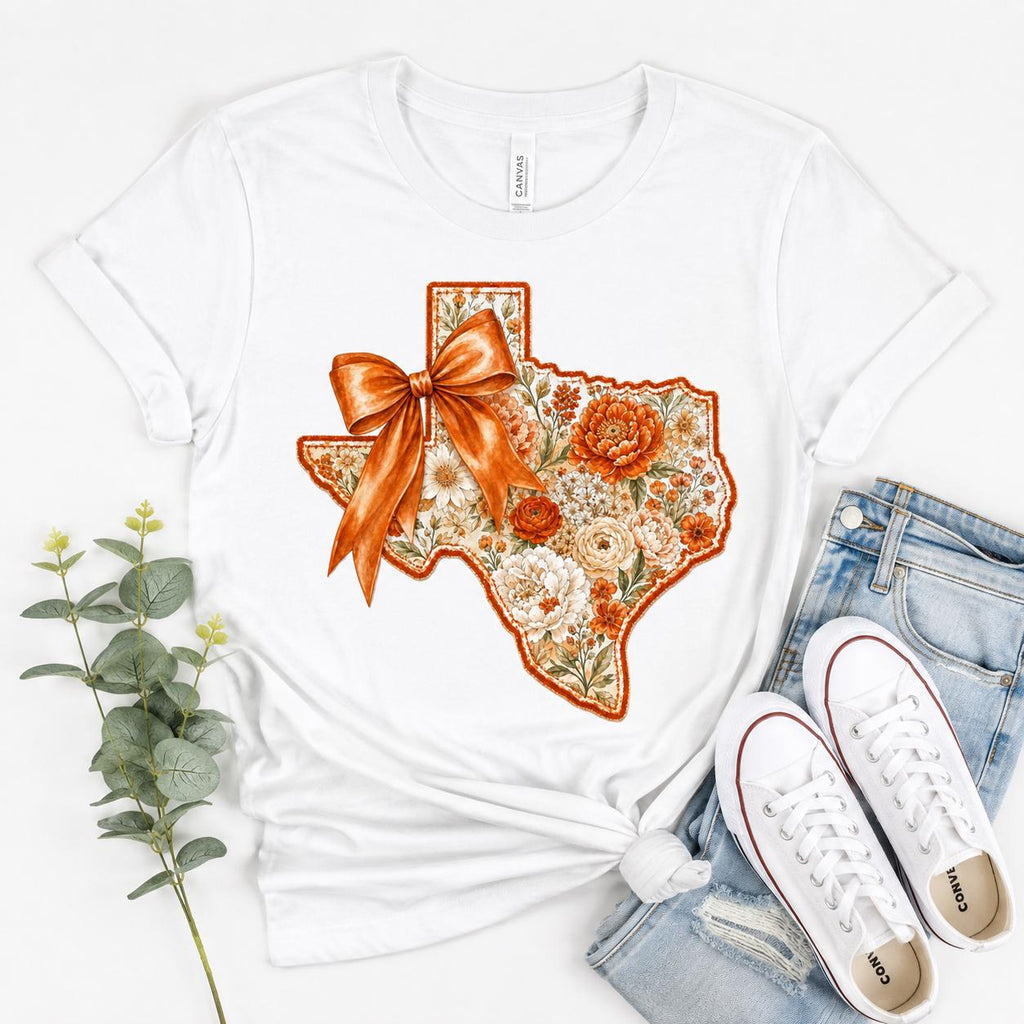 Floral Texas Bow PNG, Burnt Orange State Design (Digital Download)
