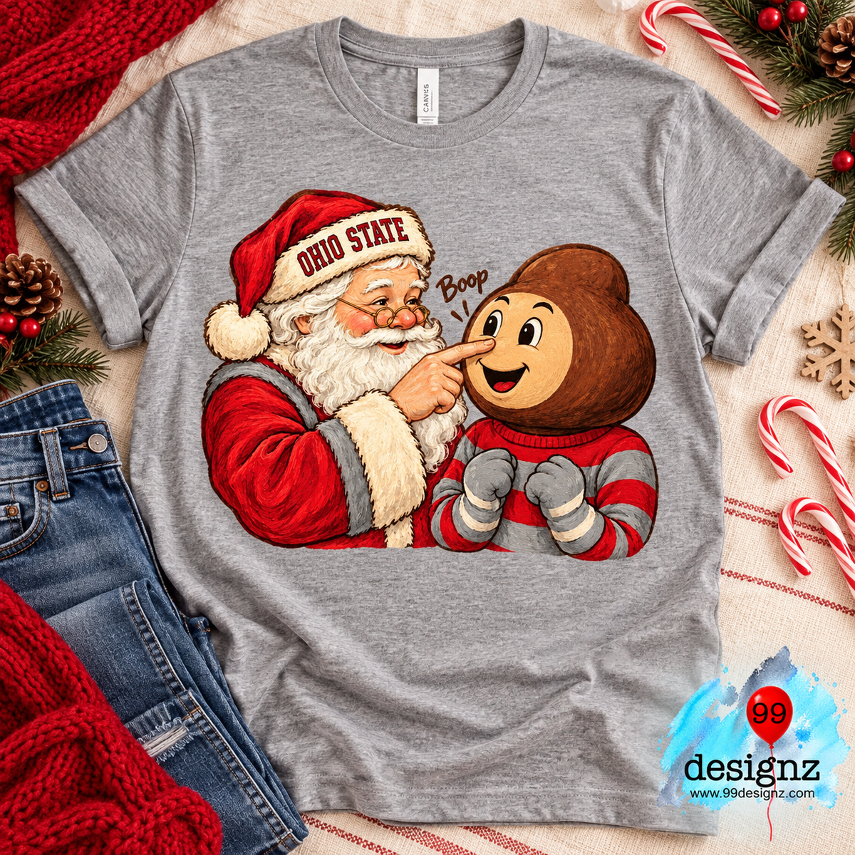 Ohio State Santa & Buckeye Boop Christmas PNG