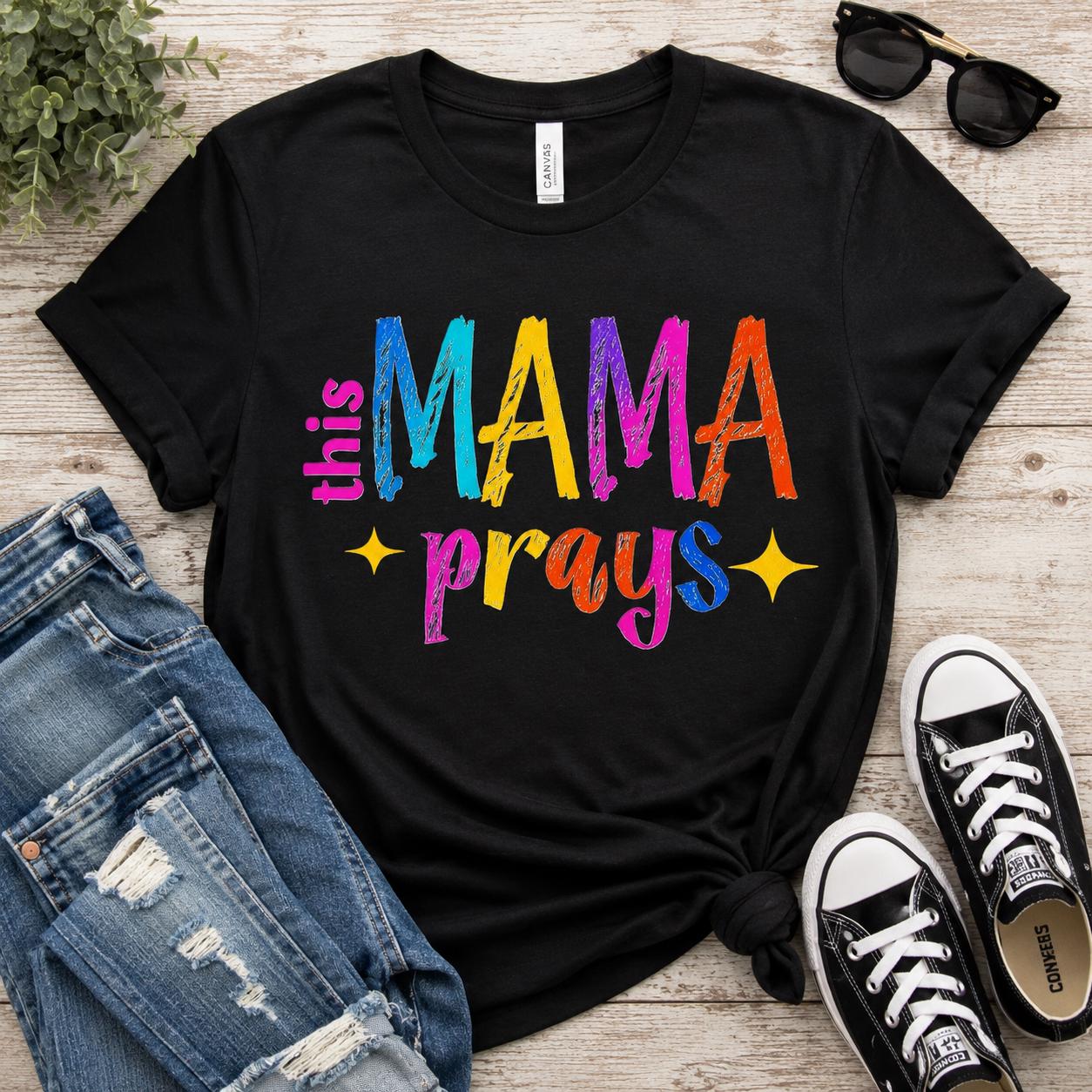 This Mama Prays PNG | Colorful Retro Christian Mom Sublimation Design (Digital Download)