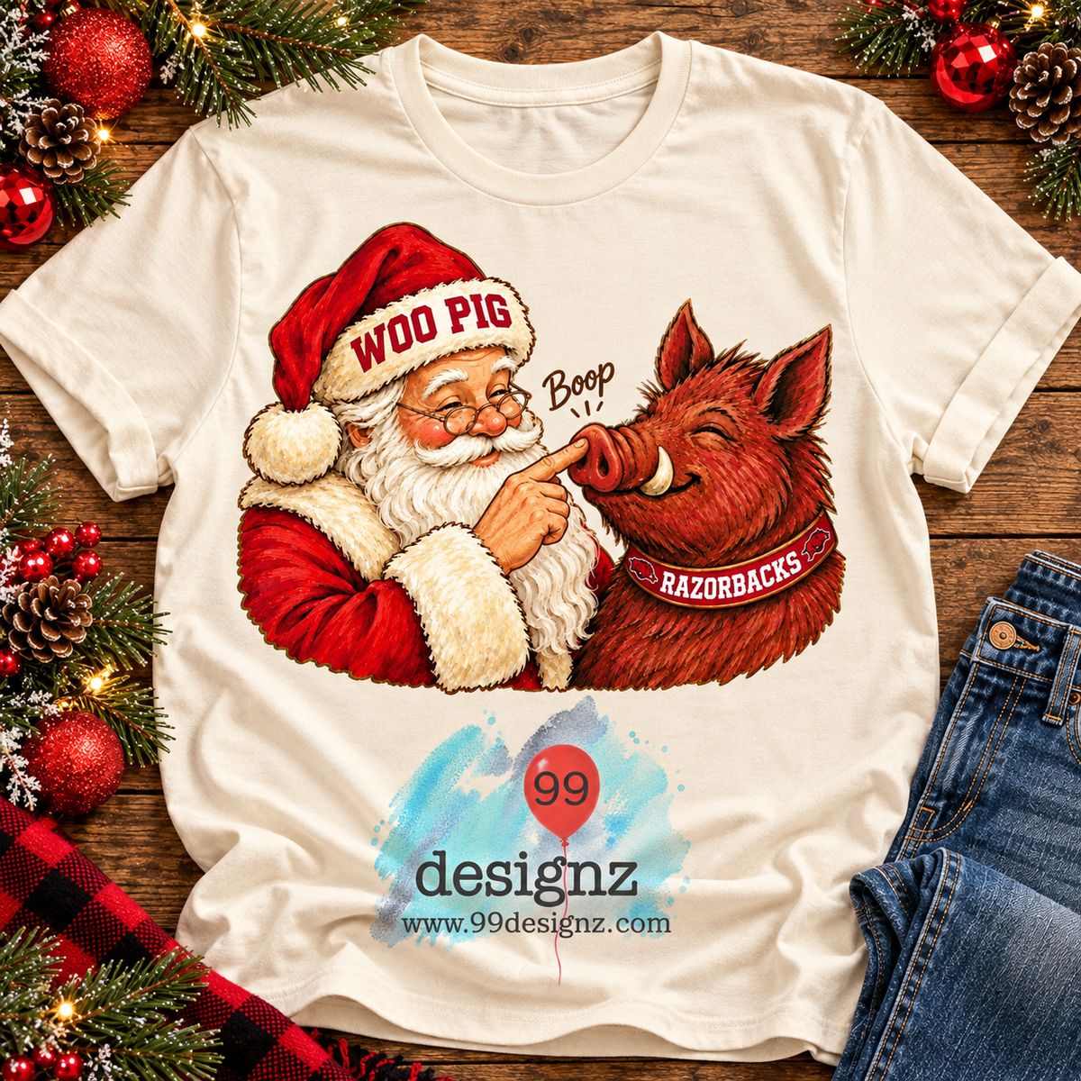 Arkansas Razorbacks Christmas PNG | Woo Pig Santa Boop Design
