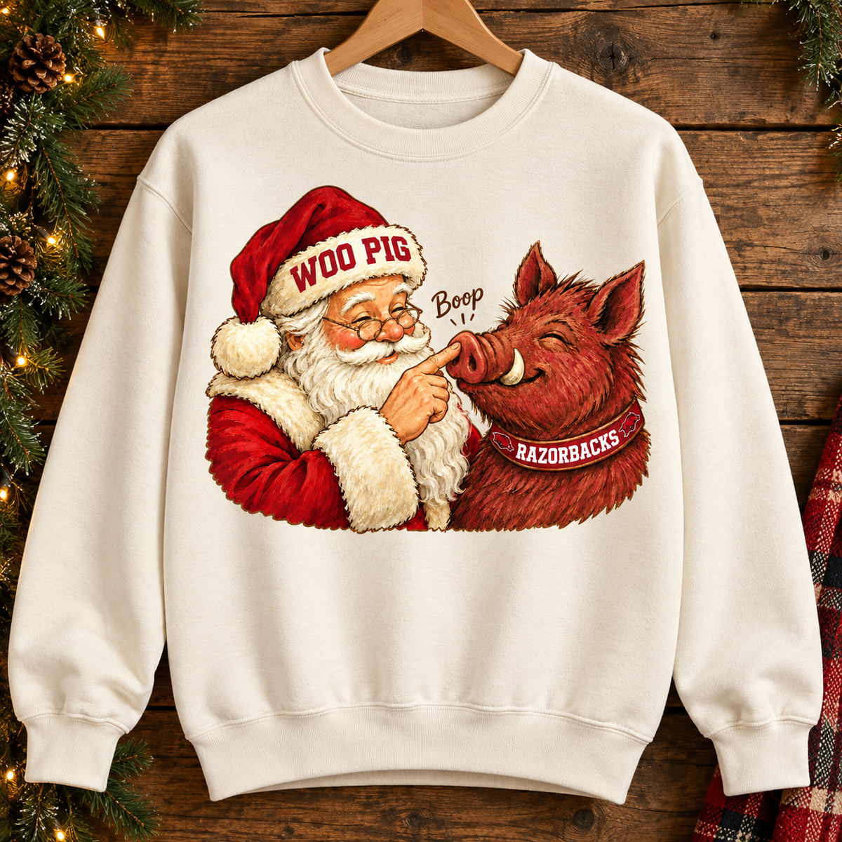 Arkansas Razorbacks Santa Boop PNG | Woo Pig Christmas Sublimation Design