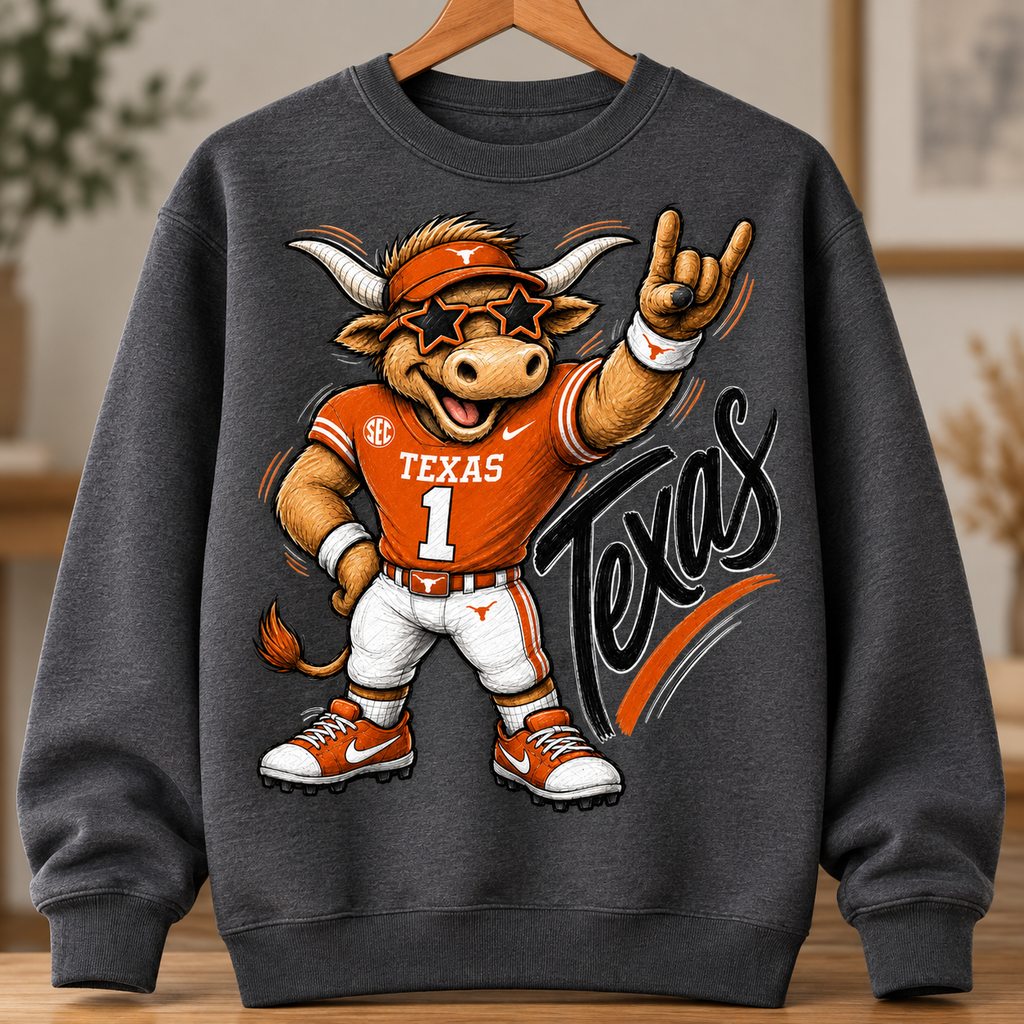 Texas Longhorns Mascot PNG | Hook Em Football Bull Sublimation Design