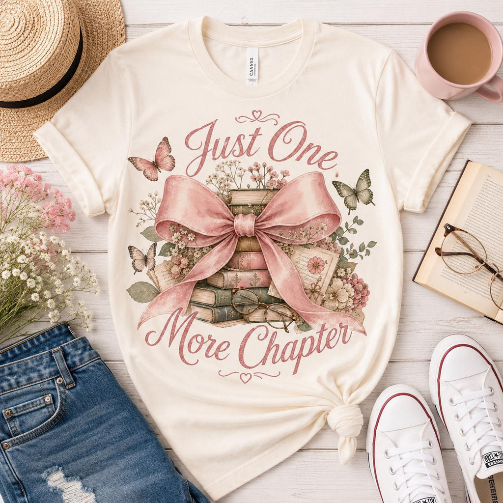 Just One More Chapter PNG | Book Lover Design, Coquette Bow Books (Digital Download)