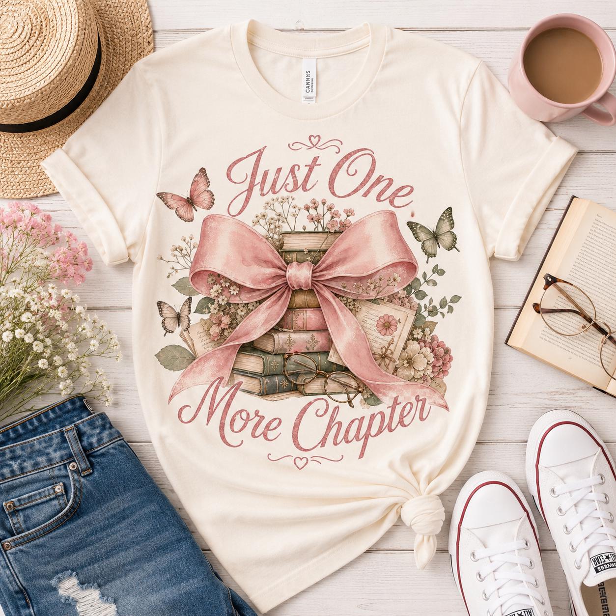 Just One More Chapter PNG | Book Lover Design, Coquette Bow Books (Digital Download)
