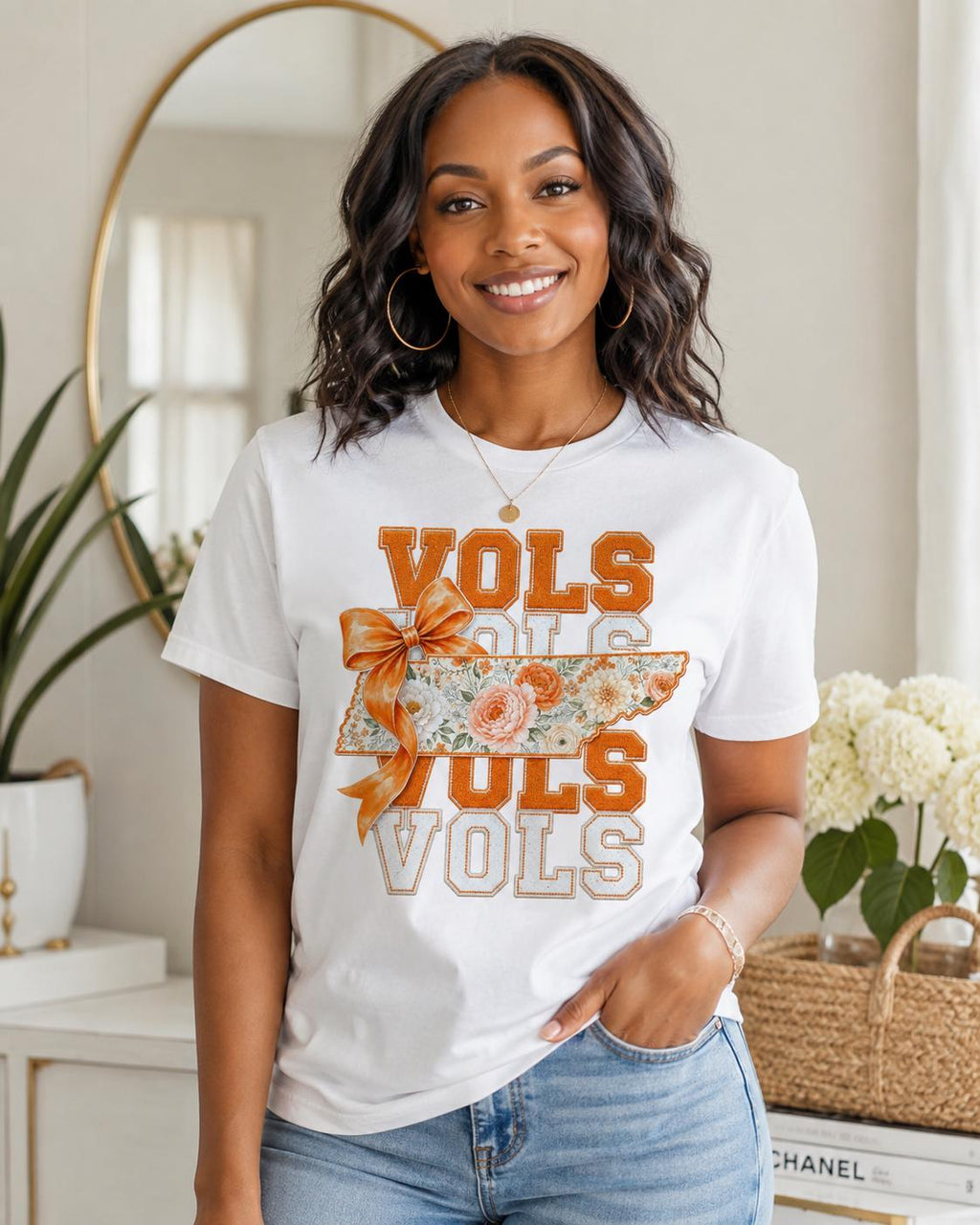 Vols Tennessee Floral PNG, Orange Bow Game Day Design (Digital Download)