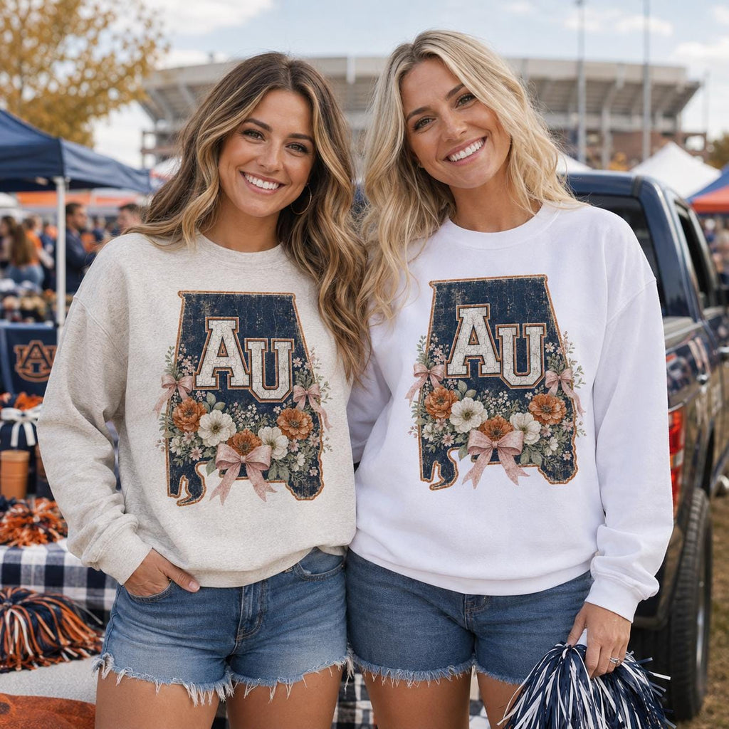 Floral Alabama AU PNG, Navy Orange Game Day Sublimation (Digital Download)