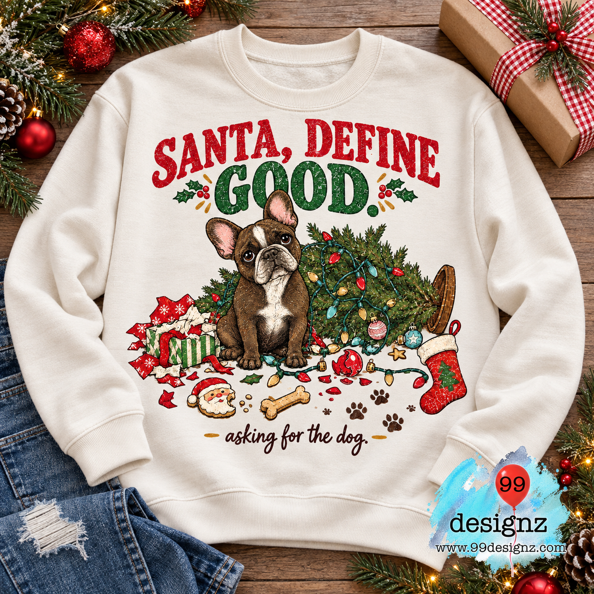 Santa Define Good PNG | Funny French Bulldog Christmas Design
