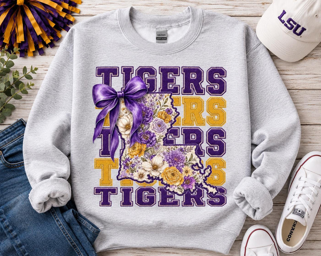Tigers Floral Louisiana PNG, Purple Gold Game Day Graphic (Digital Download)