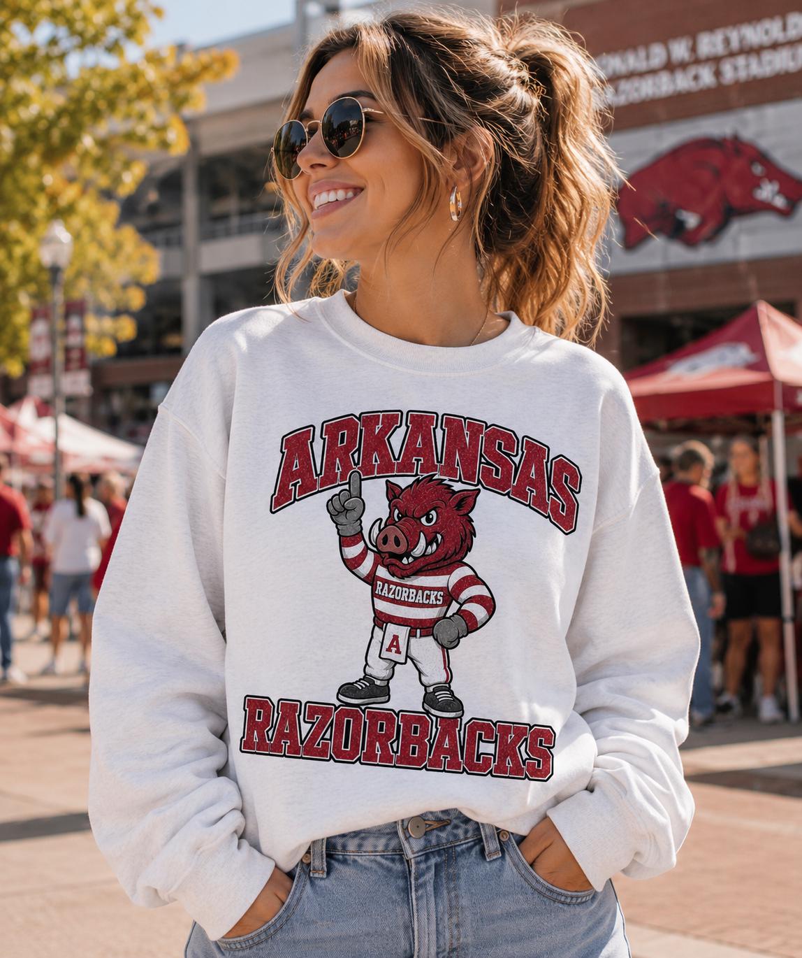 Arkansas Razorbacks Mascot Tee, Vintage Distressed Collegiate Football Shirt