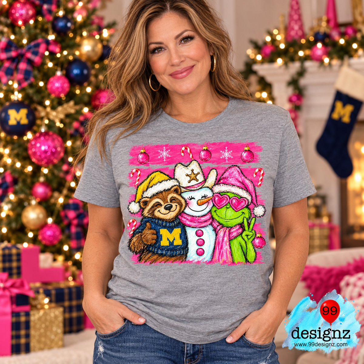 Michigan Christmas Trio PNG | Pink Holiday Shirt Design
