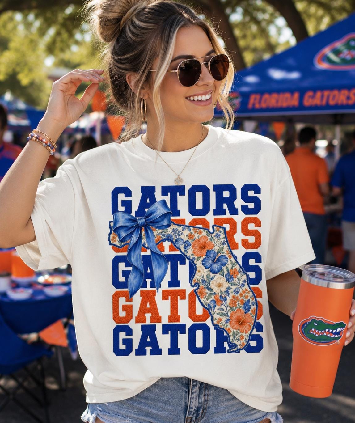 Florida Gators Floral PNG, Coquette Game Day Bow Design (Digital Download)