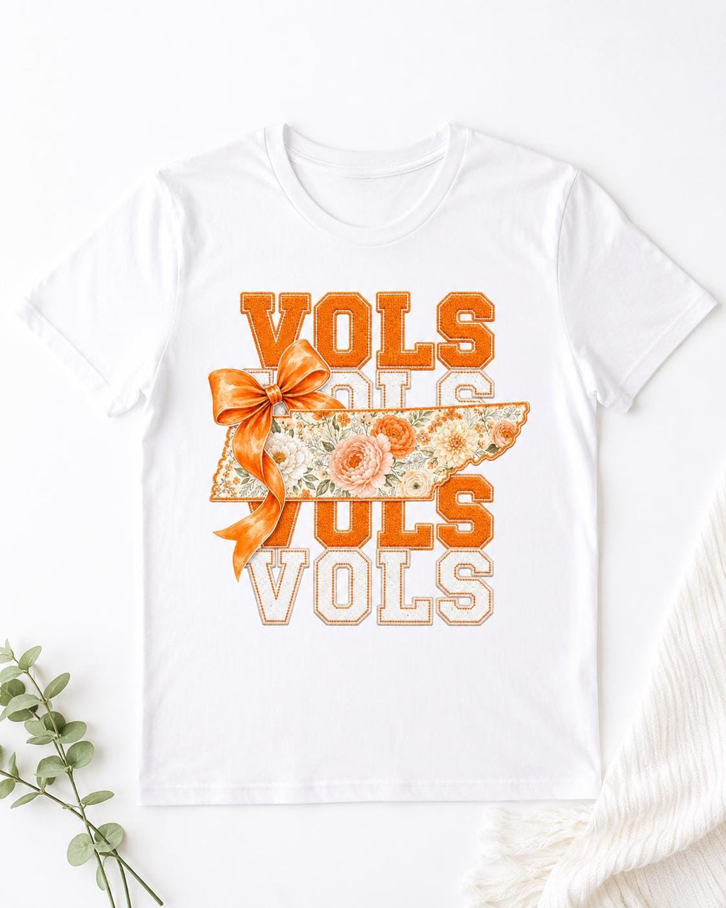 Vols Tennessee Floral PNG, Orange Bow Game Day Design (Digital Download)