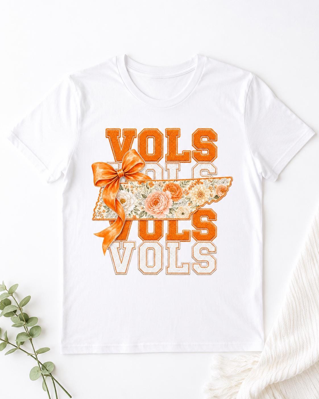 Vols Tennessee Floral PNG, Orange Bow Game Day Design (Digital Download)