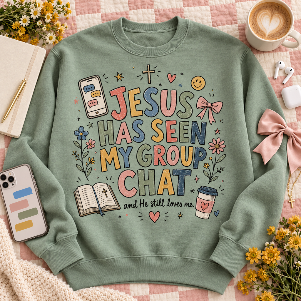 Jesus Has Seen My Group Chat PNG Design | Funny Christian Digital Download for Sublimation & DTG