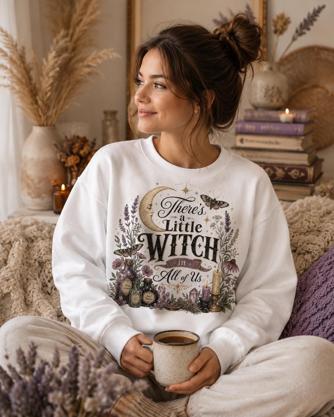 Little Witch PNG, Celestial Cottagecore Boho Design (Digital Download)