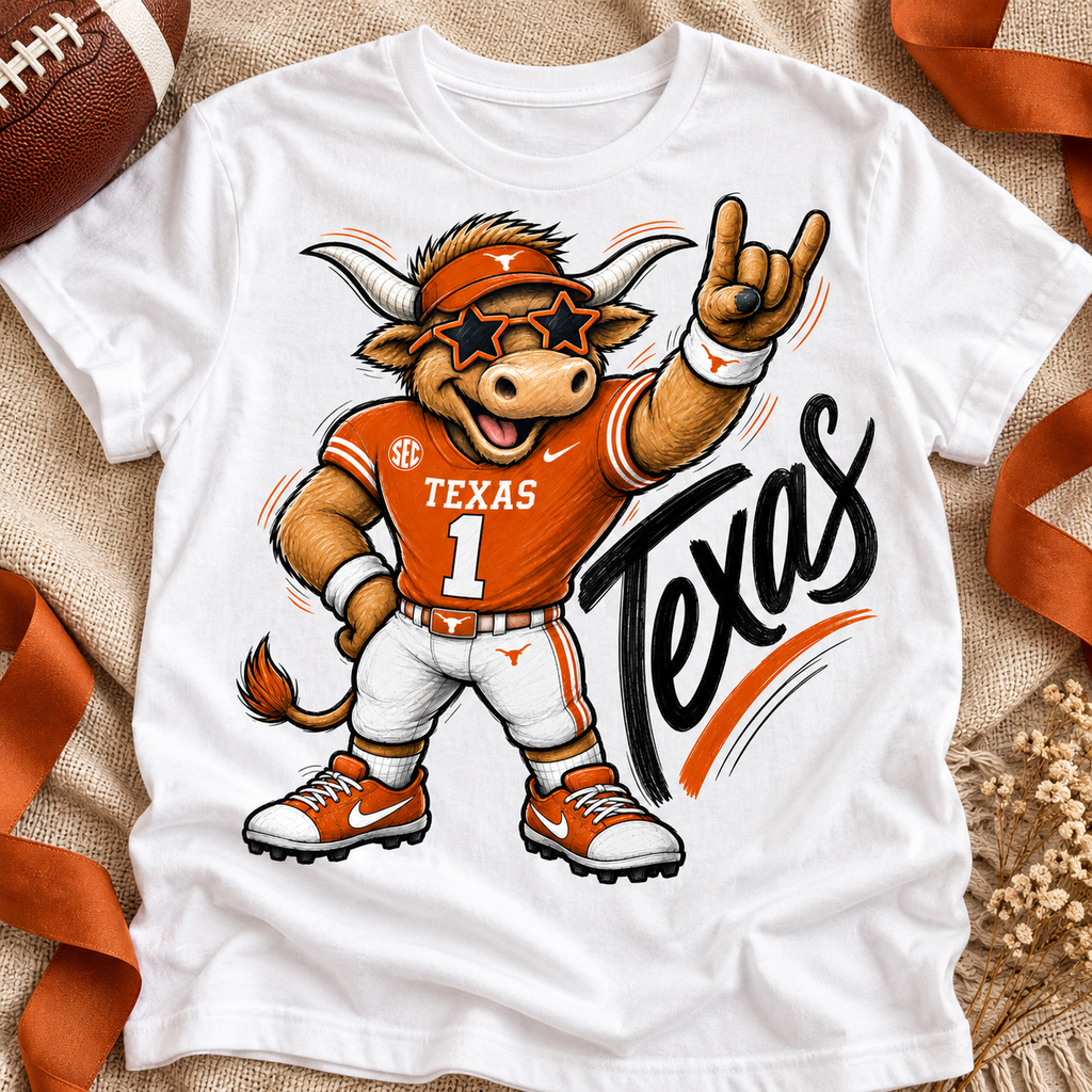 Texas Longhorns Mascot PNG | Hook Em Football Bull Sublimation Design