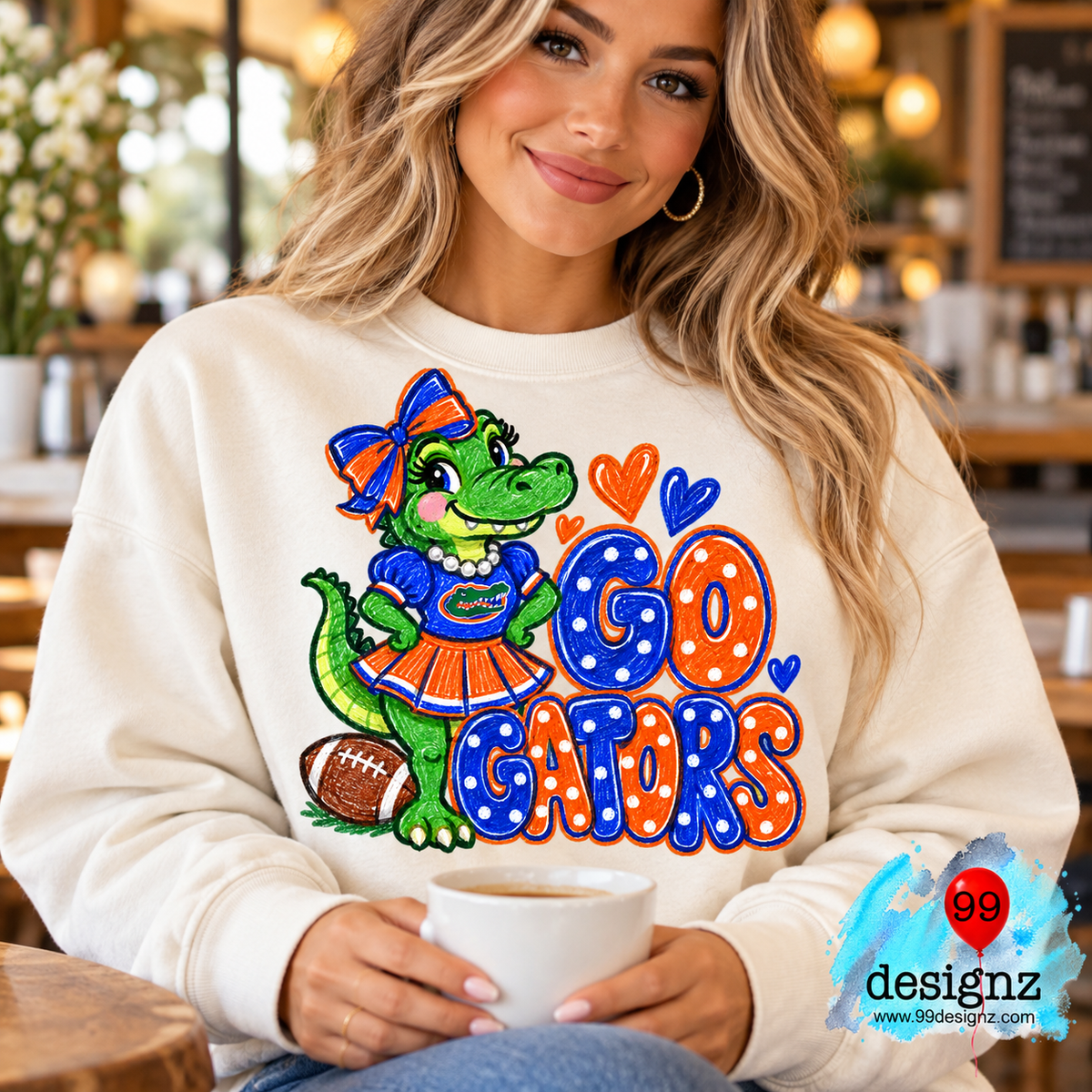 Go Gators PNG | Orange & Blue Gator Cheerleader Game Day Design