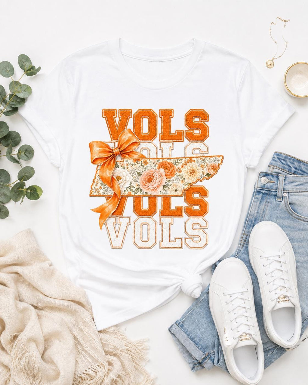 Vols Tennessee Floral PNG, Orange Bow Game Day Design (Digital Download)