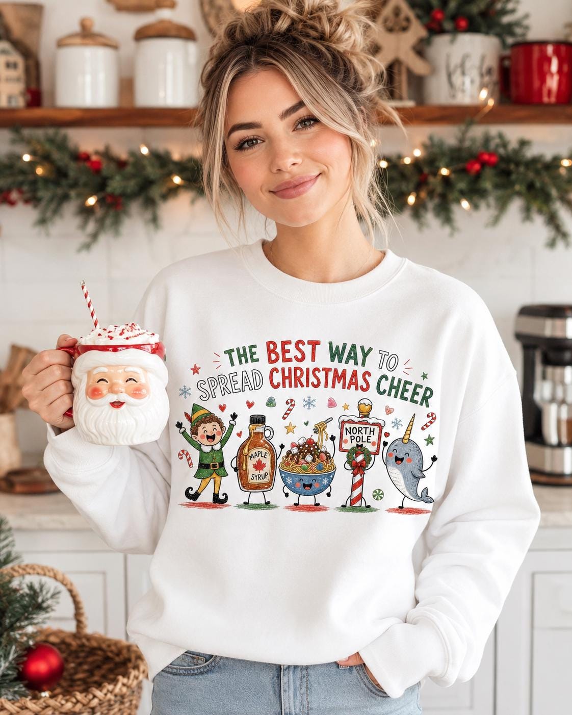 Funny Christmas Cheer PNG, Elf, Maple Syrup, Narwhal, Holiday Doodles (Digital Download)