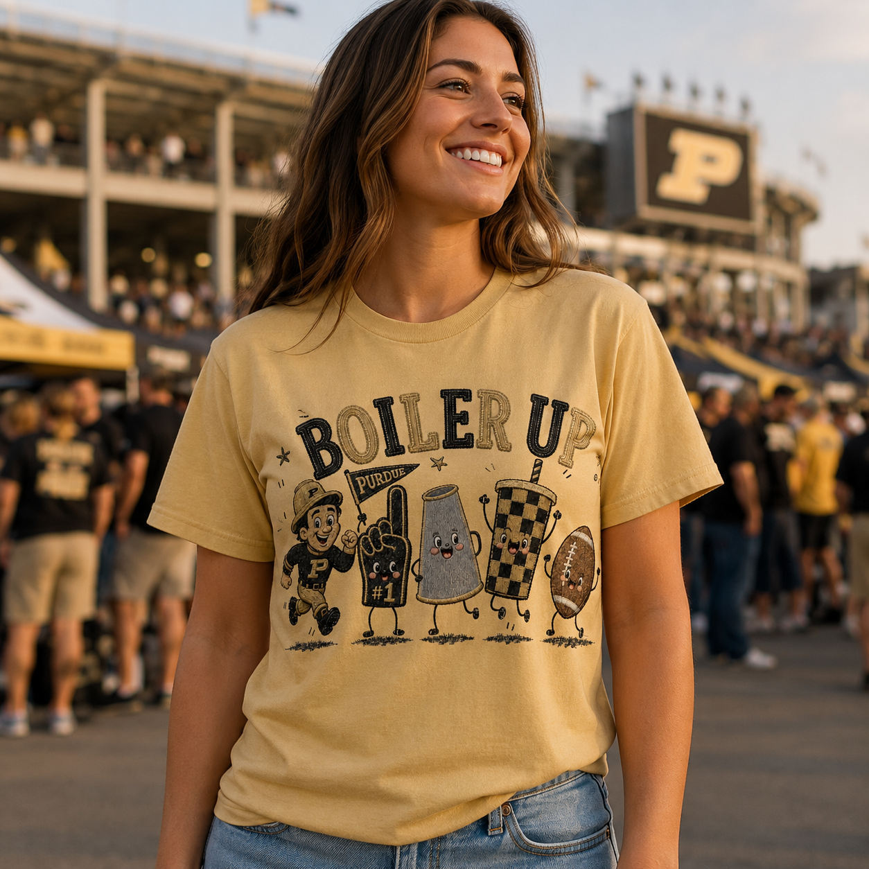 Boiler Up Purdue Football PNG – Black and Gold Game Day Digital Design