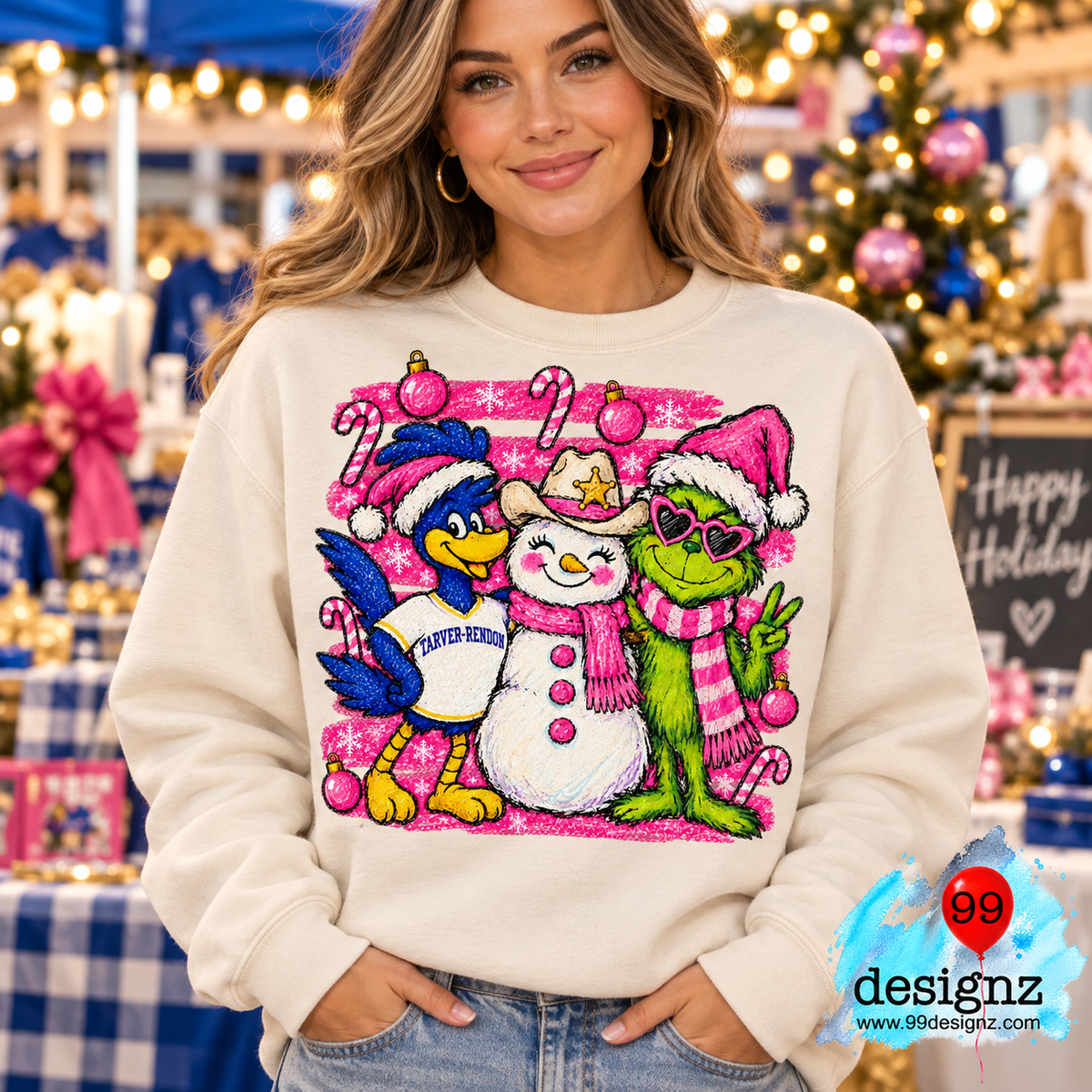 Tarver-Rendon Christmas PNG | Pink Holiday Mascot & Snowman Design