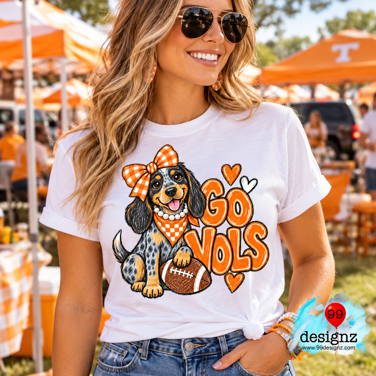 Go Vols PNG | Hound Dog Orange Gingham Bow Game Day Design