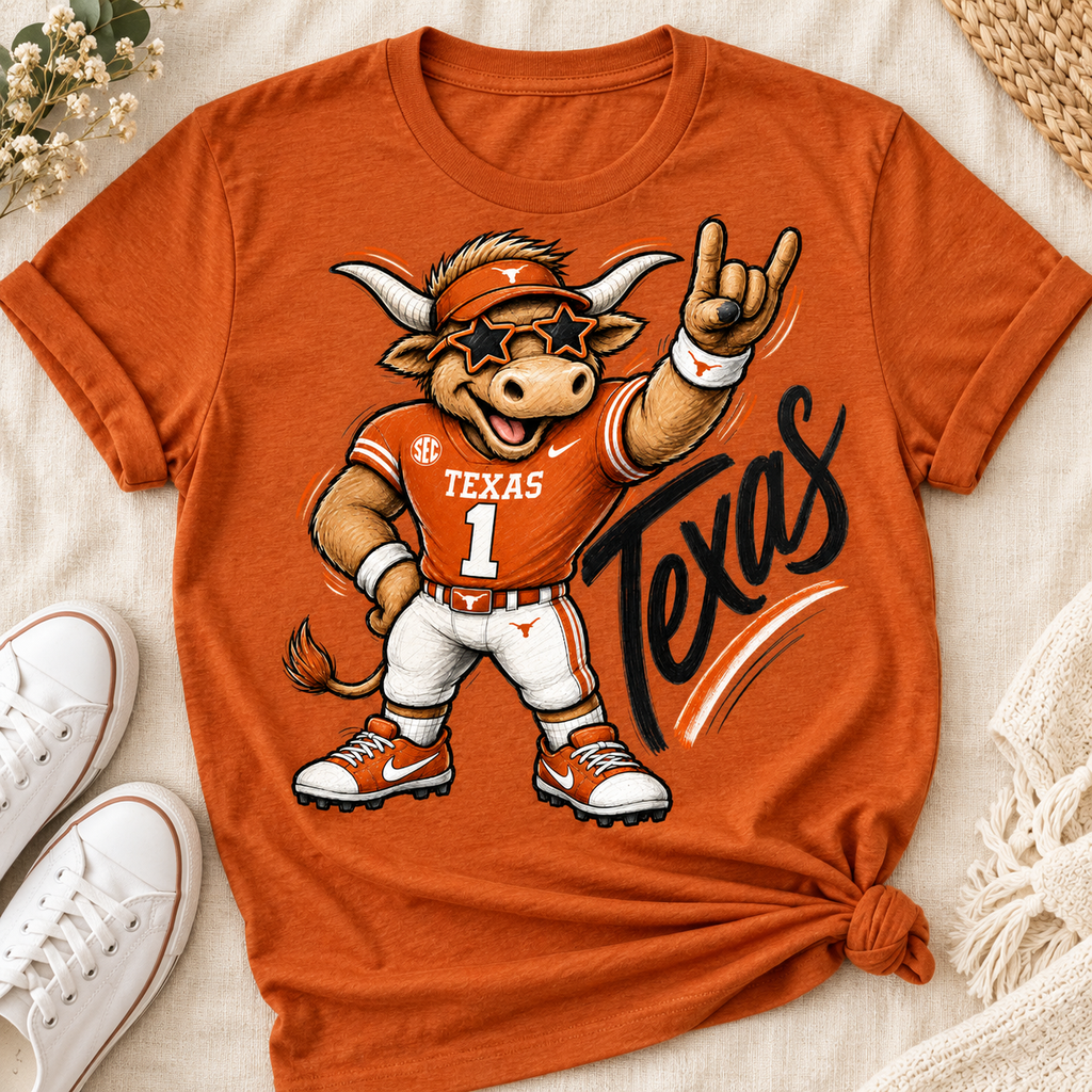 Texas Longhorns Mascot PNG | Hook Em Football Bull Sublimation Design