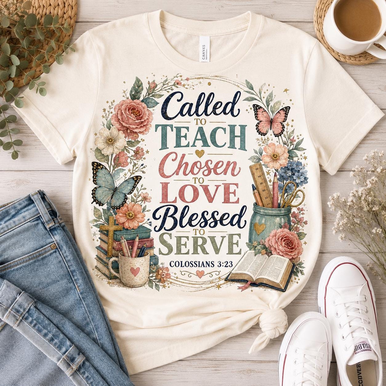 Christian Teacher PNG | Faith Floral Bible Verse Sublimation Design (Digital Download)