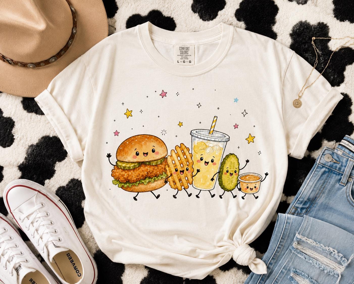 Watercolor Chicken Sandwich PNG, Waffle Fries Lemonade Design (Digital Download)