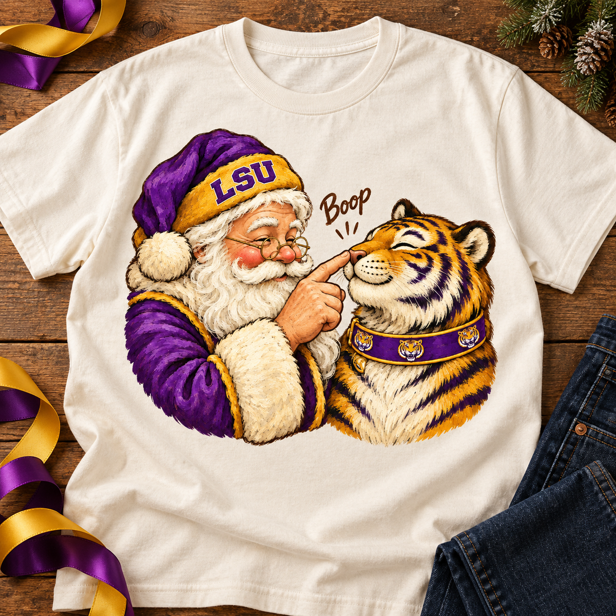 LSU Santa Boop PNG | Tiger Mascot Christmas Sublimation Design