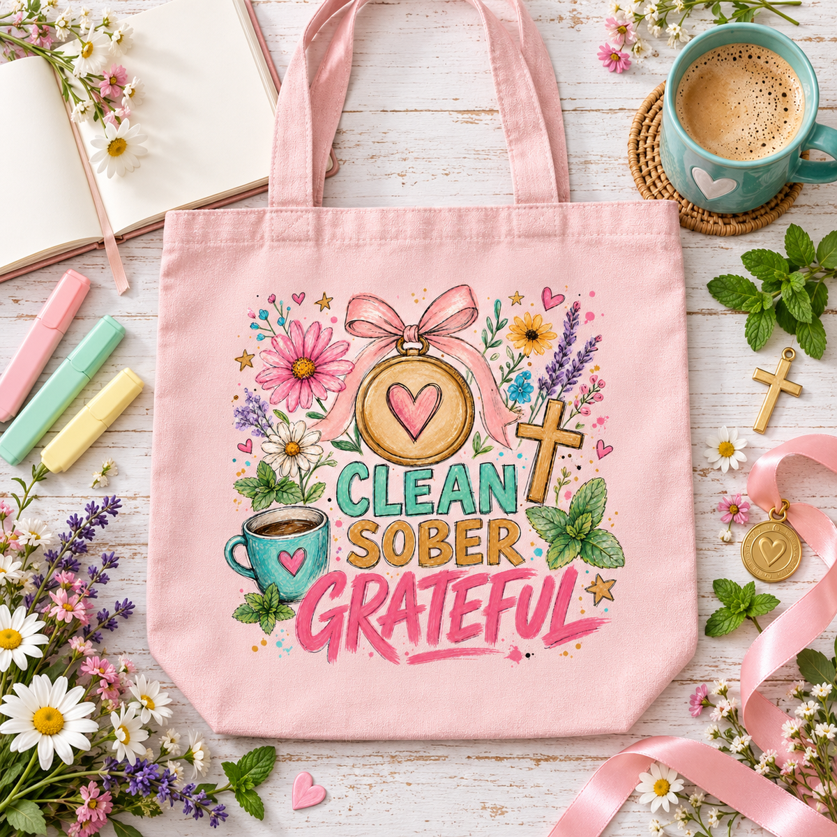 Clean Sober Grateful PNG Design | Sobriety Recovery Digital Download for Sublimation & DTG