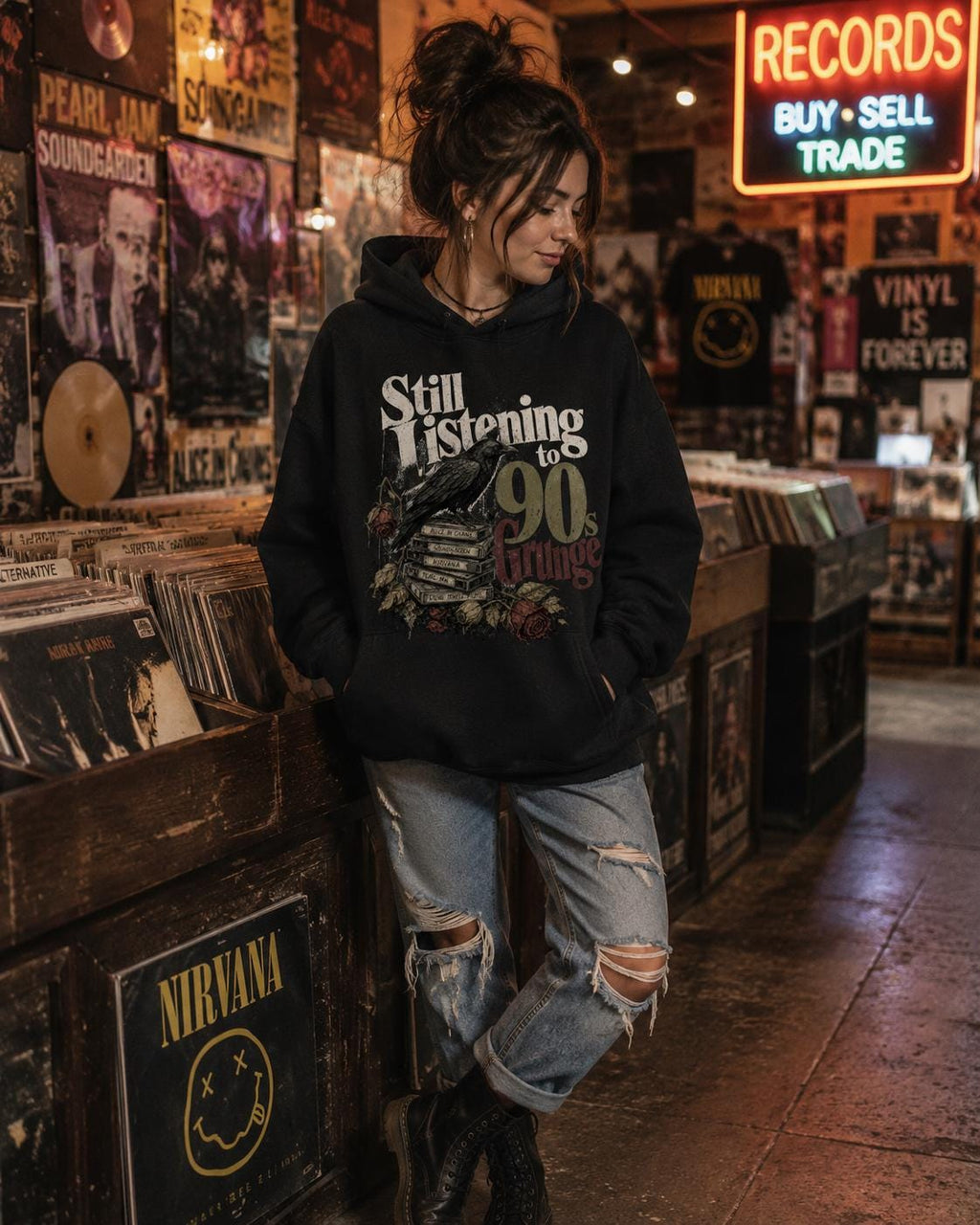 90s Grunge Graphic Tee, Alternative Rock Raven Art (Digital Download)