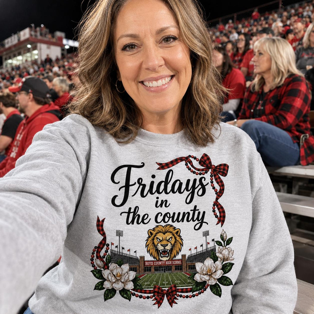 Boyd County Lions PNG, Fridays in the County Football Design, Red Black High School Game Day Download