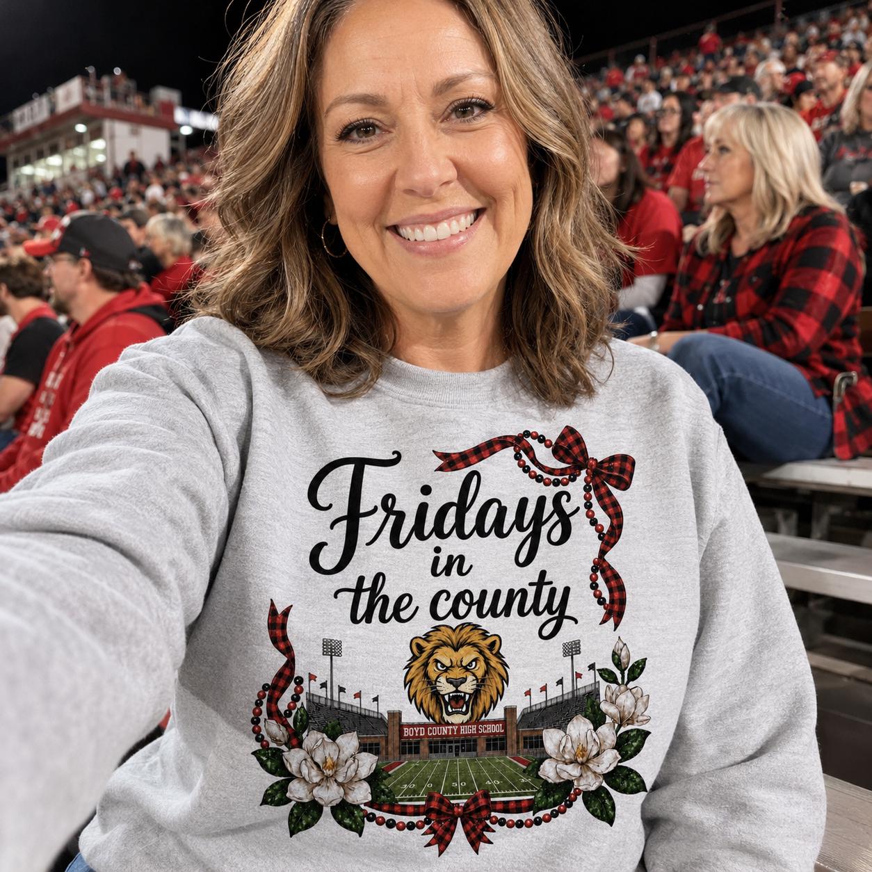 Boyd County Lions PNG, Fridays in the County Football Design, Red Black High School Game Day Download