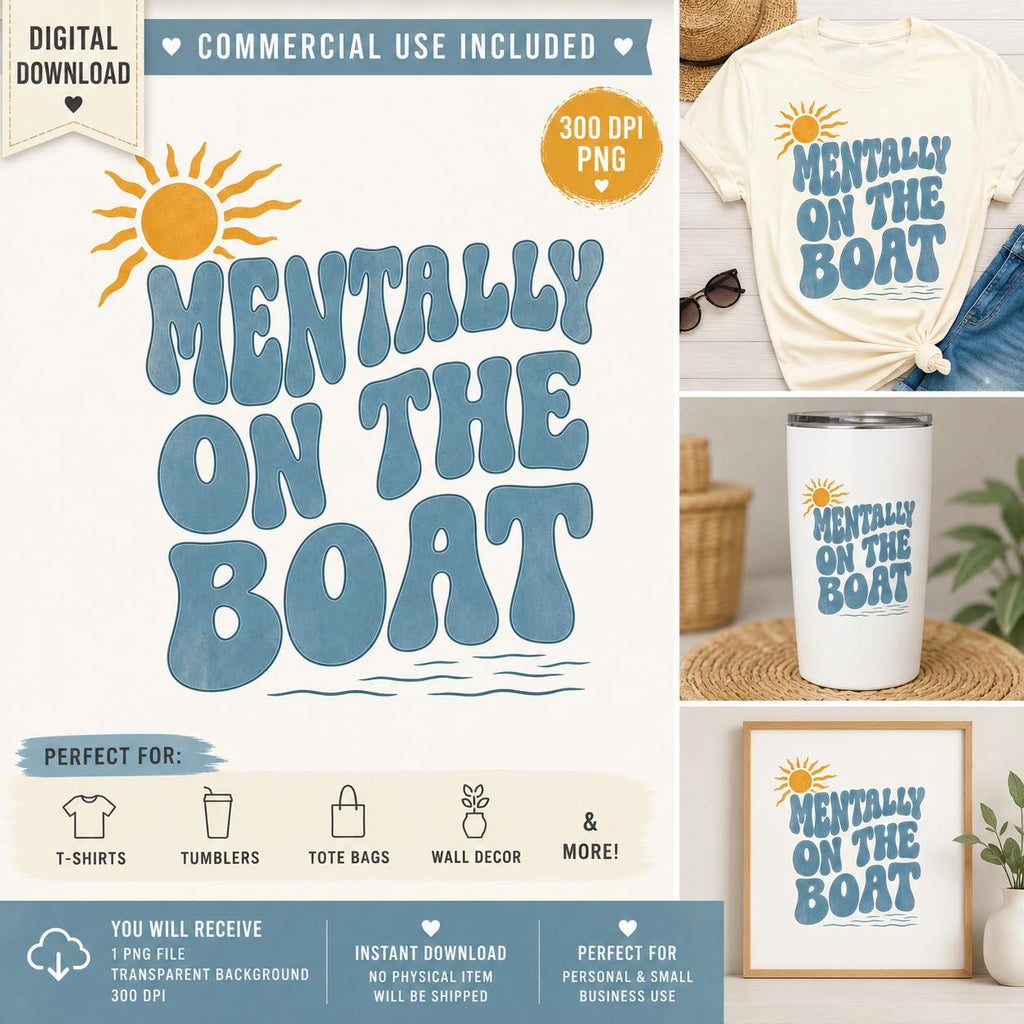 Mentally On The Boat PNG, Retro Lake Life Design (Digital Download)