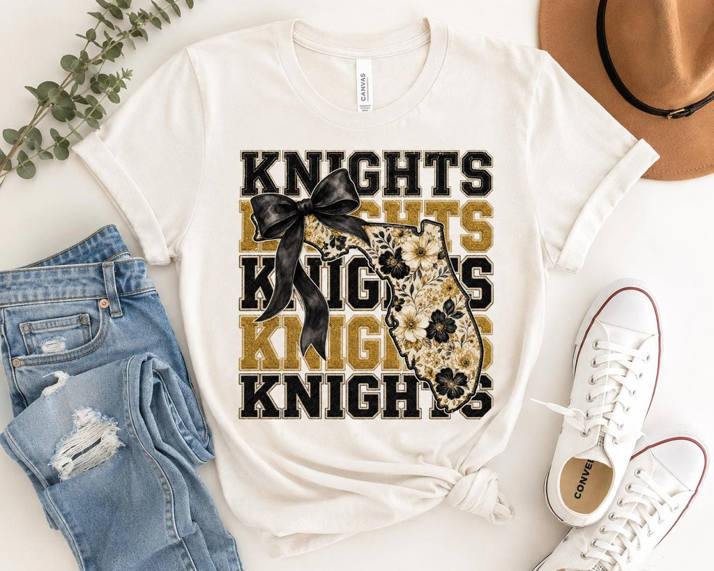 Knights Floral Florida PNG, Black Gold Game Day Sublimation (Digital Download)