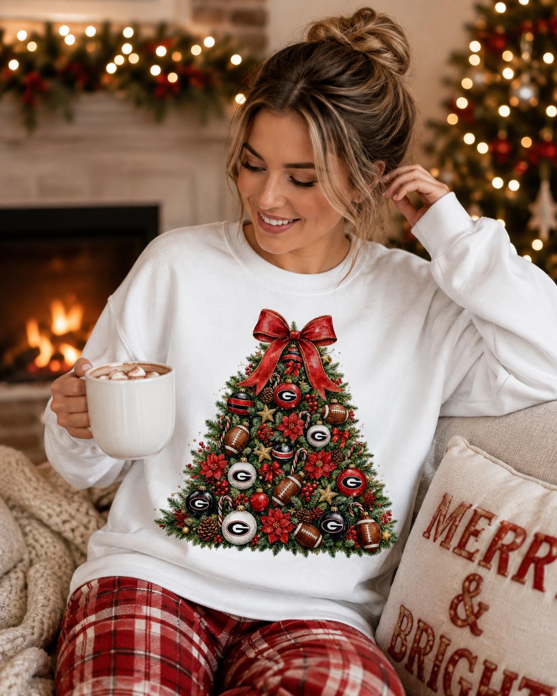 Georgia Bulldogs Christmas Tree PNG, UGA Football Holiday Sublimation Design (Digital Download)