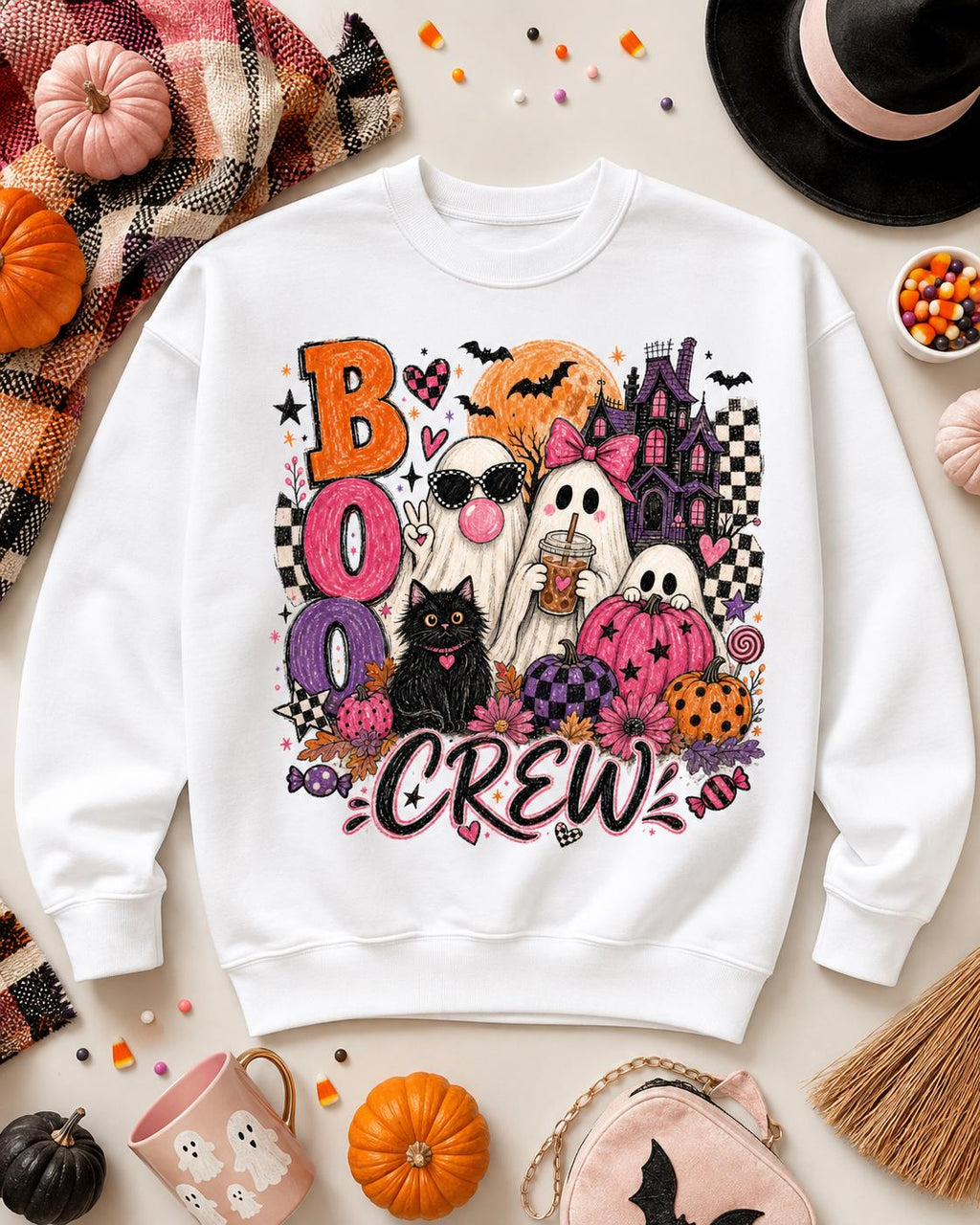 Boo Crew Halloween PNG, Girly Ghost Spooky Season Design, Pink Coquette Sublimation (Digital Download)