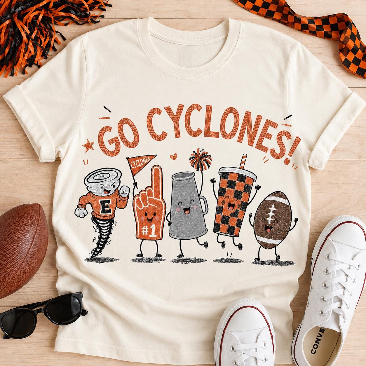 Go Cyclones PNG, Cyclones Football Game Day Design, Orange Black School Spirit, Football Sublimation Digital Download