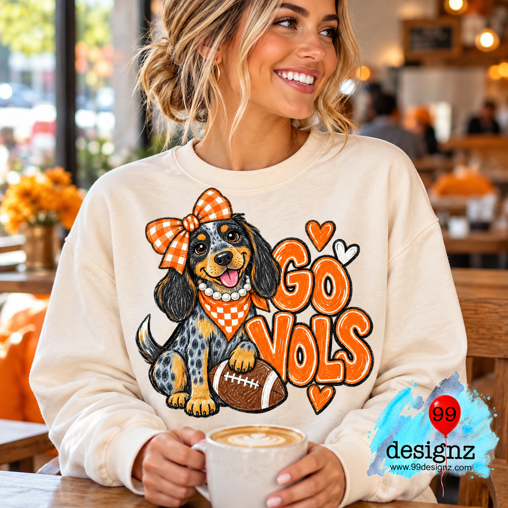 Go Vols PNG | Hound Dog Orange Gingham Bow Game Day Design