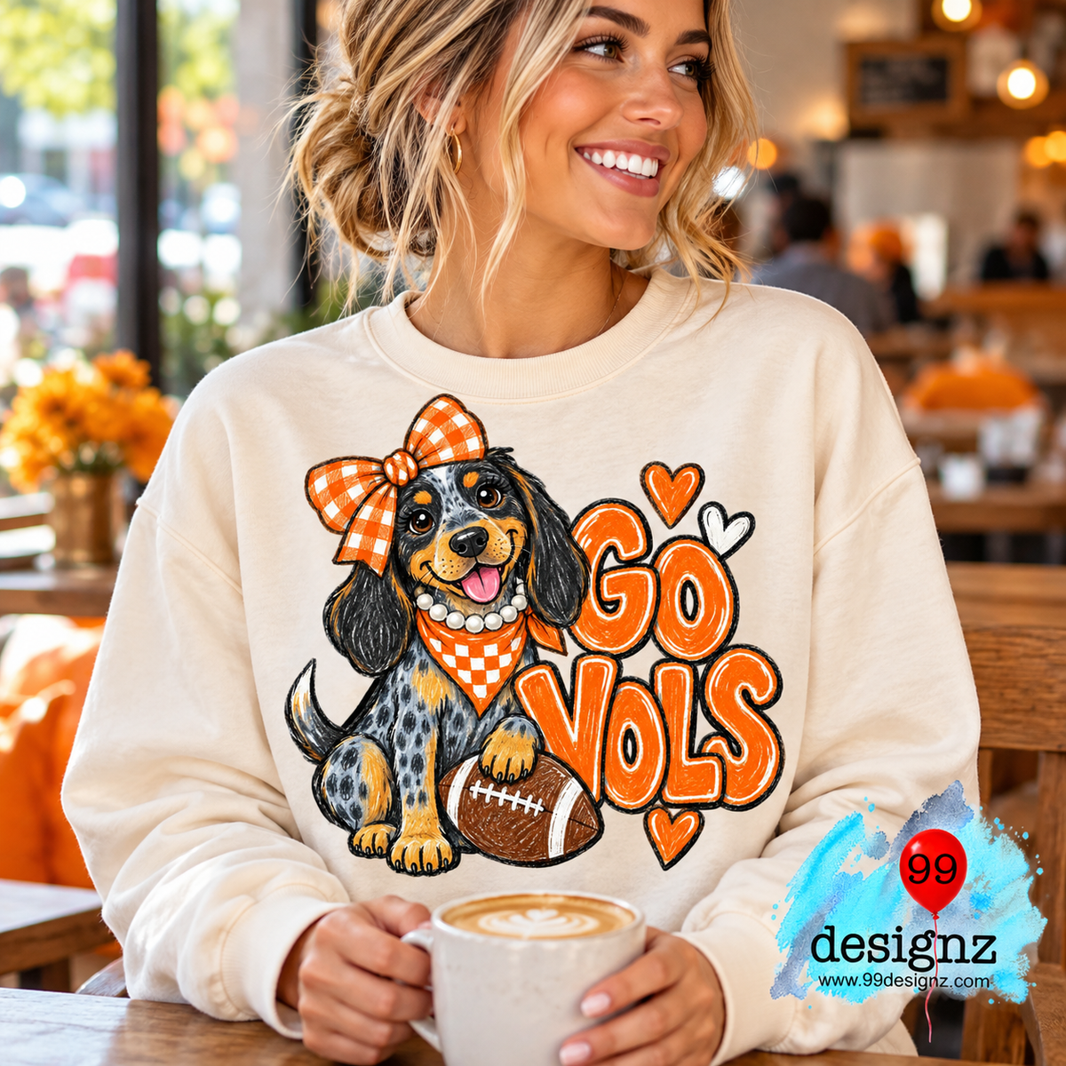 Go Vols PNG | Hound Dog Orange Gingham Bow Game Day Design