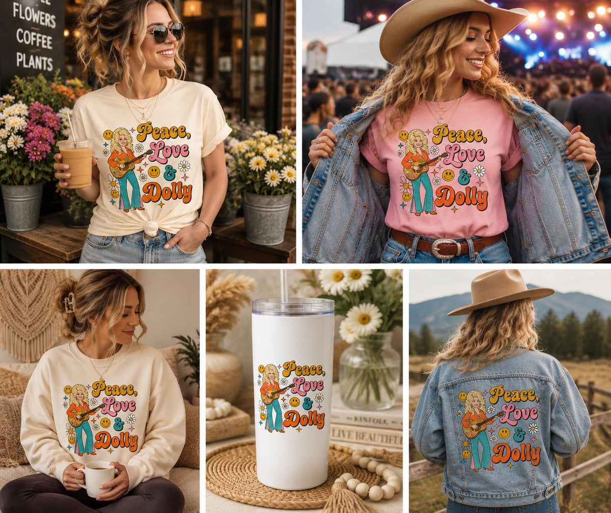 Peace Love Dolly PNG – Retro Country Music Shirt Design | Digital Download