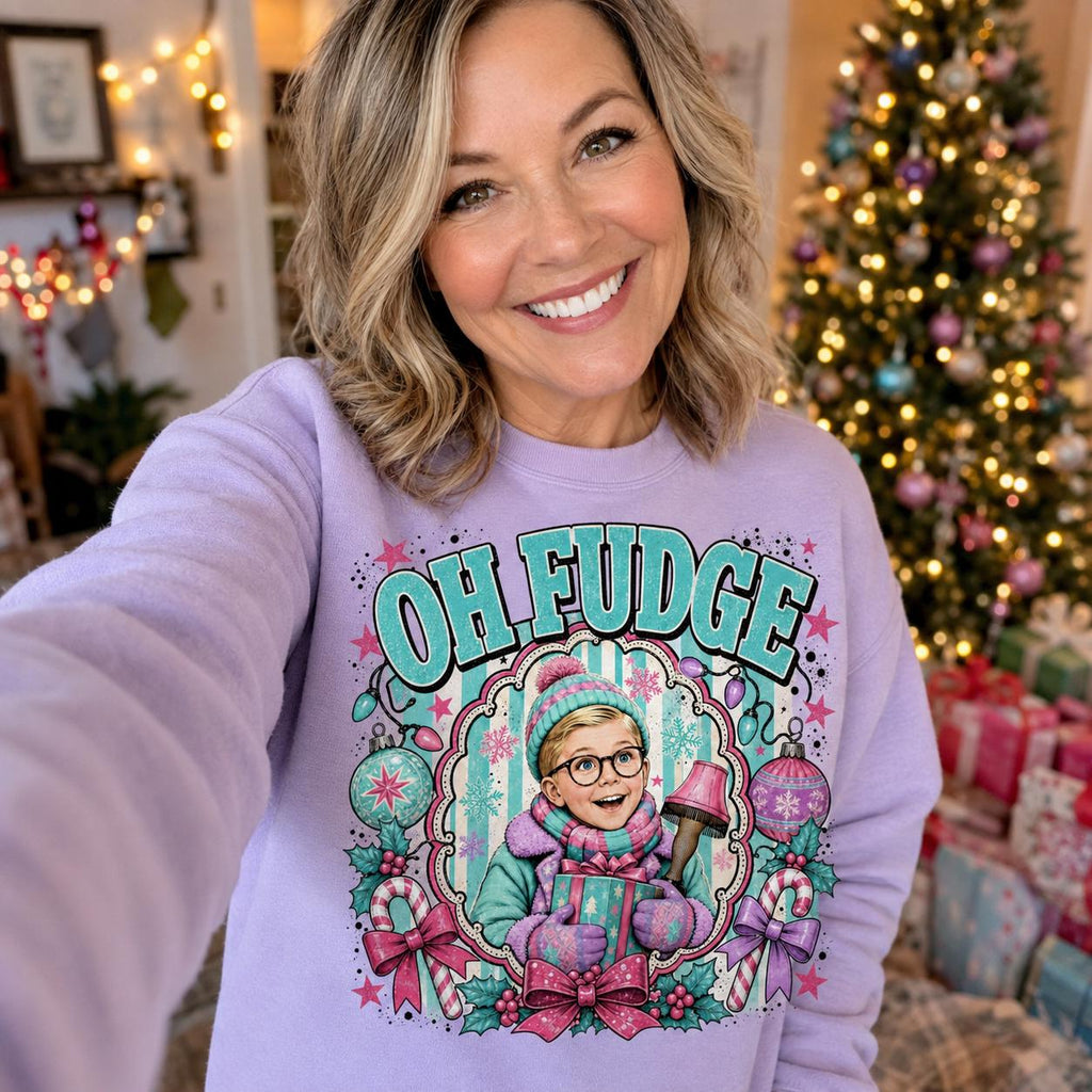 Oh Fudge Christmas PNG, Funny Retro Holiday Movie Shirt Design, Pink Teal Leg Lamp Sublimation Download