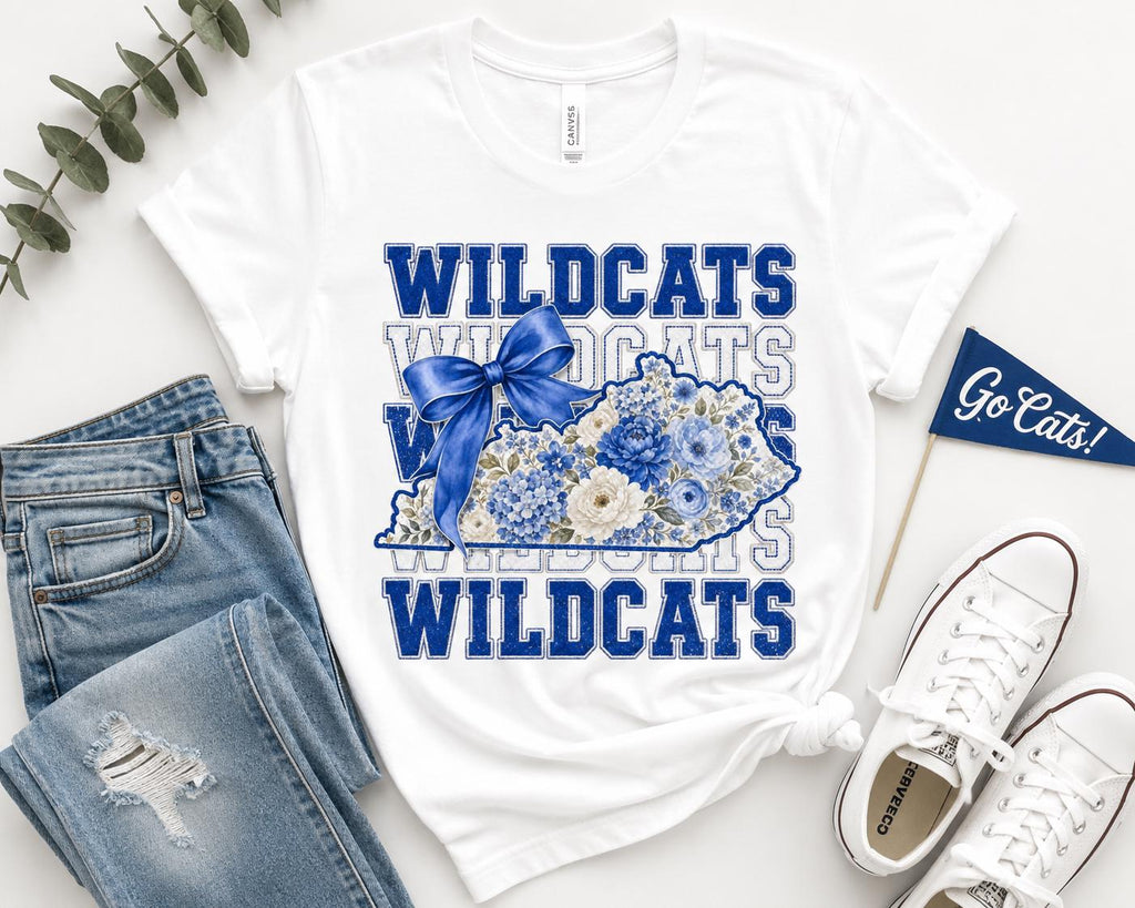 Wildcats Floral Kentucky State PNG, Blue Bow Game Day Sublimation (Digital Download)