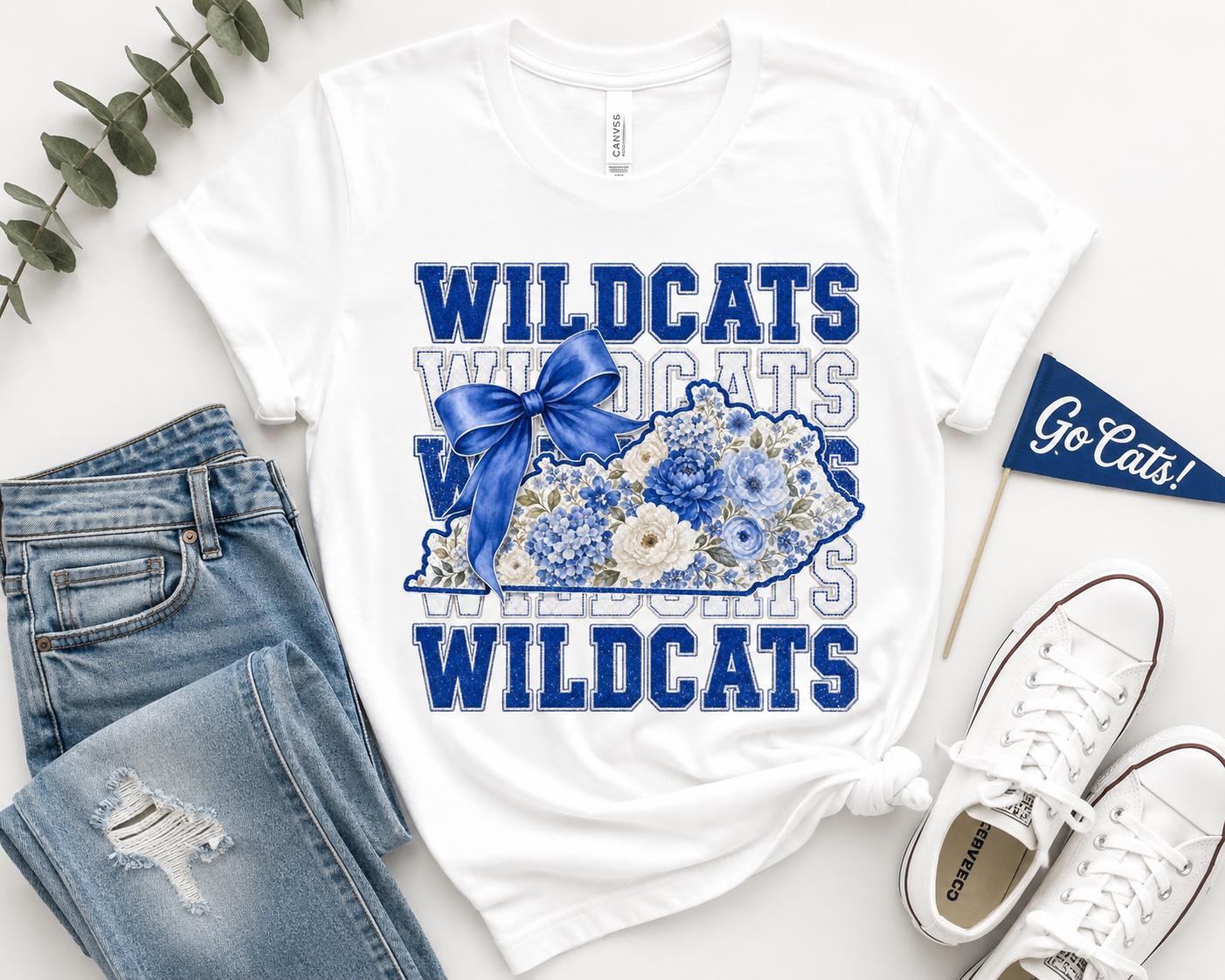 Wildcats Floral Kentucky State PNG, Blue Bow Game Day Sublimation (Digital Download)