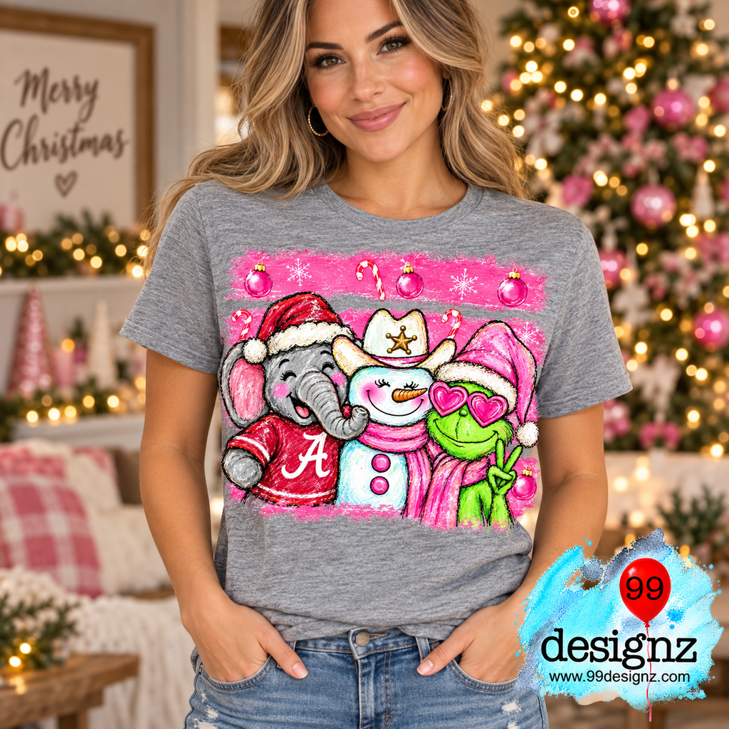 Alabama Elephant, Snowman & Grinch Christmas PNG – Pink Holiday Design