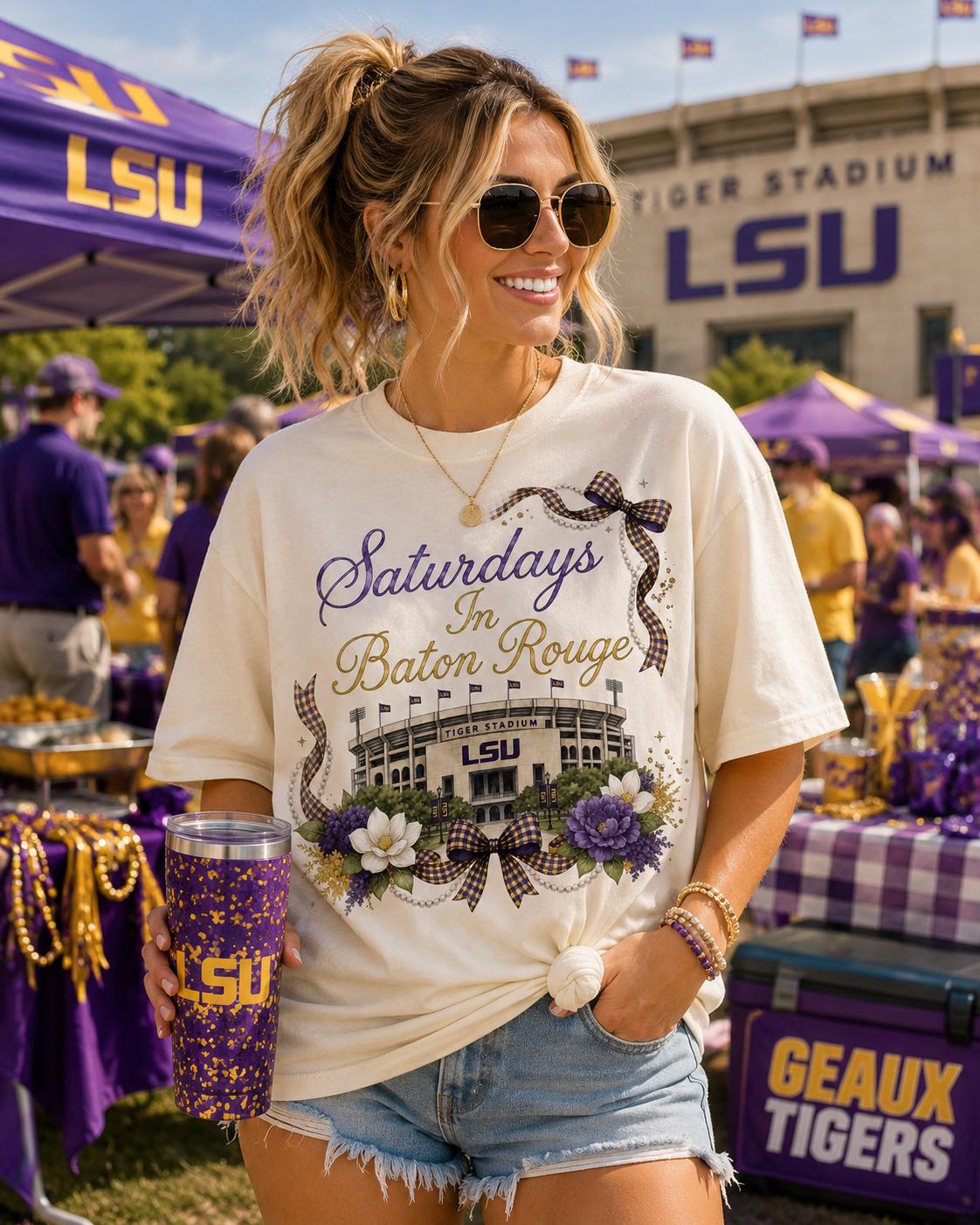 LSU Saturdays Baton Rouge PNG, Tiger Stadium Football Design (Digital Download)