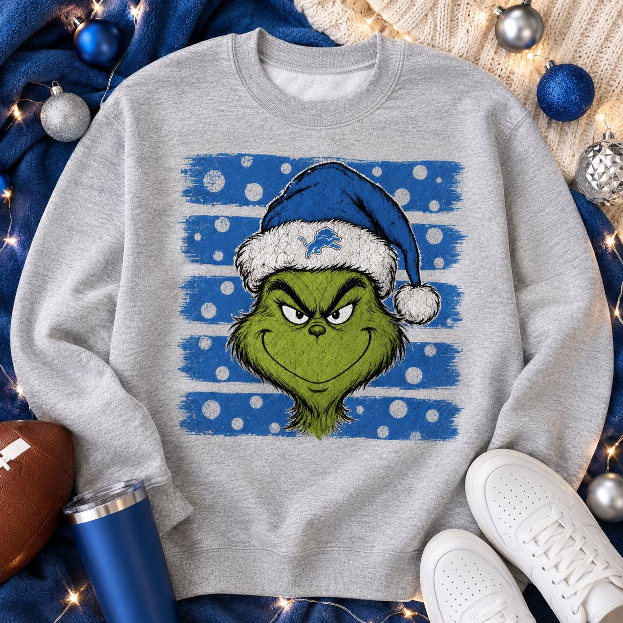Detroit Lions Christmas PNG, Grinch Football PNG, Blue Football Holiday Design, Lions Fan Sublimation Download