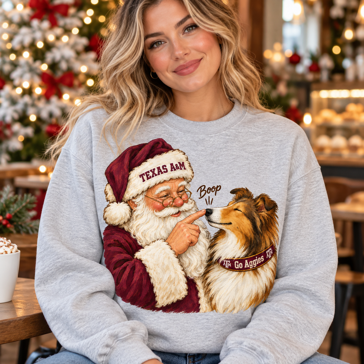 Texas A&M Aggies Santa Boop PNG | Reveille Collie Christmas Sublimation Design