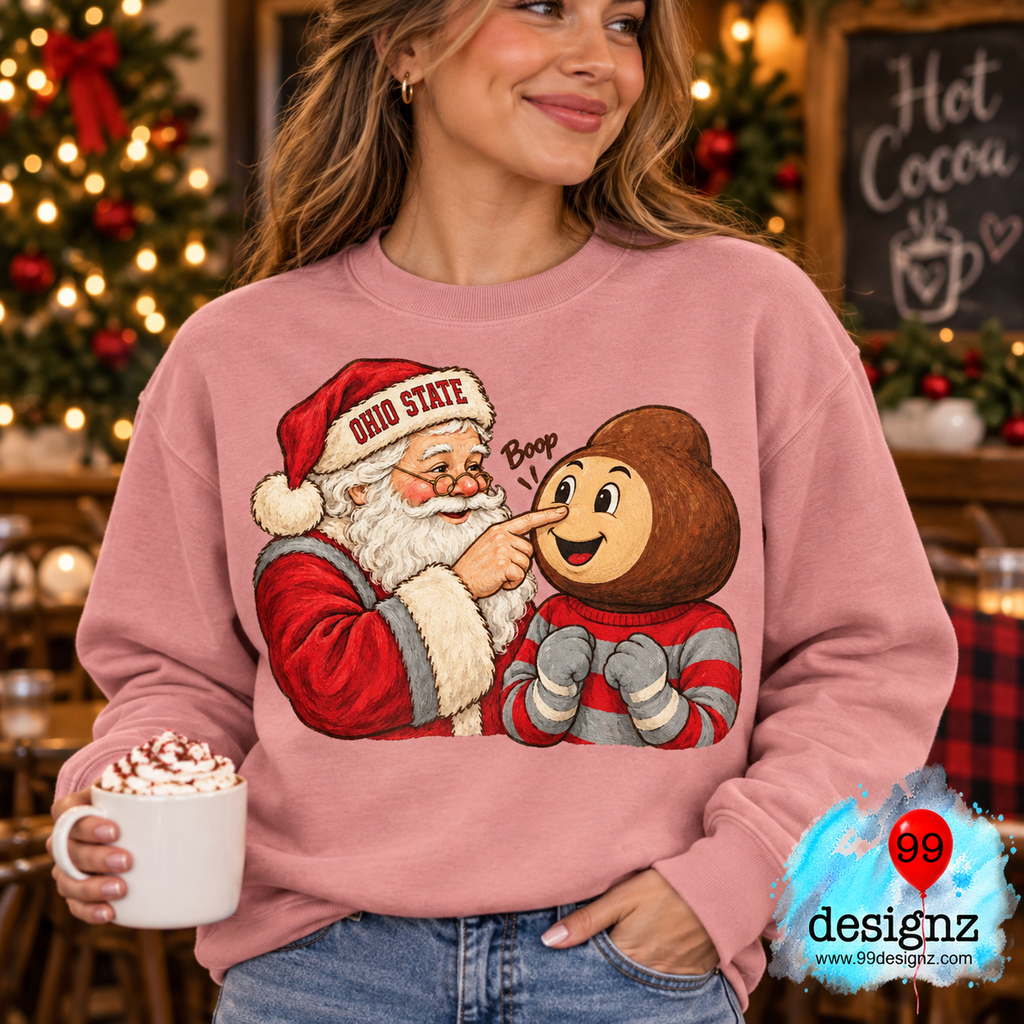 Ohio State Santa & Buckeye Boop Christmas PNG